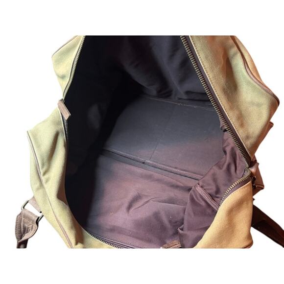 Saari Duffle Bag Madras Weekend Luggage Gym Military Green Brown Canvas Leather - Picture 9 of 12